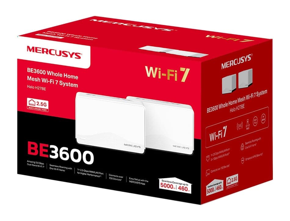 MERCUSYS Σύστημα Mesh Wi-Fi 7 για ολόκληρο το σπίτι Halo H27BE, 3.6Gbps Διπλής Ζώνης, 2τμχ, V.1.0 7