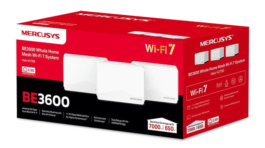 MERCUSYS Σύστημα Mesh Wi-Fi 7 για ολόκληρο το σπίτι Halo H27BE, 3.6Gbps Διπλής Ζώνης, 3τμχ, V.1.0 7