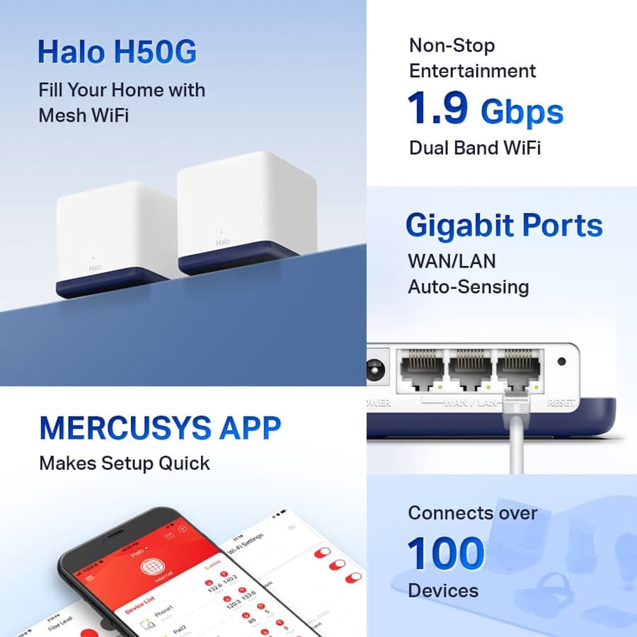 Σύστημα Wi-Fi πλέγματος MERCUSYS Halo H50G, 1.9Gbps διπλής ζώνης, 3τμχ, Έκδ. 1.0 2