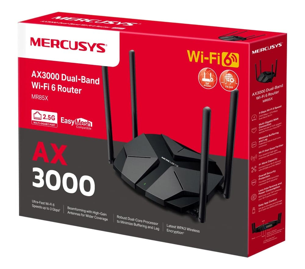 Δρομολογητής MERCUSYS MR85X, Wi-Fi 6, 3Gbps AX3000, Διπλή ζώνη 9