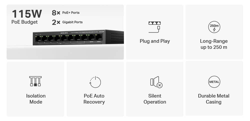 MERCUSYS Desktop Switch MS110CMP, 8x 10/100Mbps PoE+, 2x Gigabit, Έκδ. 1.0 2