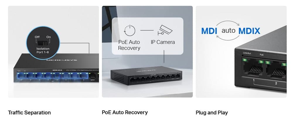 MERCUSYS Desktop Switch MS110CMP, 8x 10/100Mbps PoE+, 2x Gigabit, Έκδ. 1.0 5