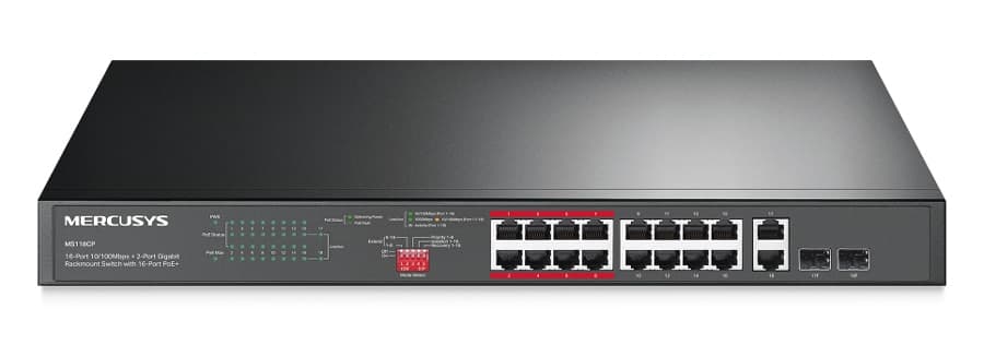 Διακόπτης rackmount MERCUSYS MS118CP, 16x 10/100Mbps PoE+ & 2x Gigabit θυρές, UN/1.0