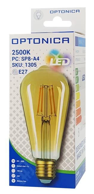 OPTONICA LED λάμπα ST64 1305, 8W, 2500K, E27, 700lm 2