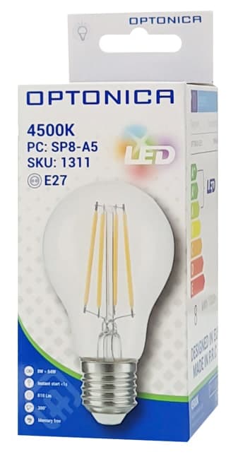 OPTONICA LED λάμπα A60 Filament 1311, 8W, 4500K, E27, 810lm 2