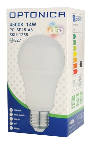 OPTONICA LED λάμπα A60 1358, 14W, 4500K, E27, 1380lm 2