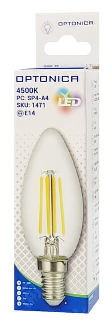 OPTONICA LED λάμπα Candle C35 Filament 1471, 4W, 4500K, E14, 400lm 2
