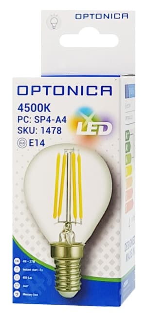 OPTONICA LED λάμπα G45 Filament 1478, 4W, 4500K, E14, 400lm 2