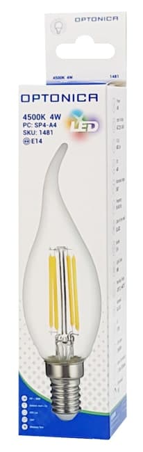 OPTONICA LED λάμπα Candle C35T Filament 1481, 4W, 4500K, E14, 400lm 2