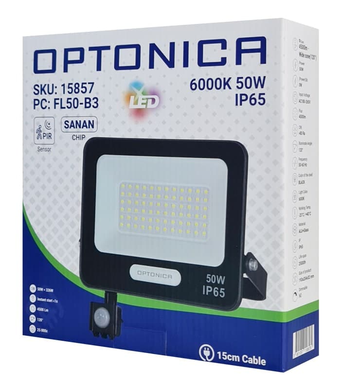 OPTONICA LED προβολέας 15857 με αισθητήρα κίνησης, 50W, 6000K, IP65 3