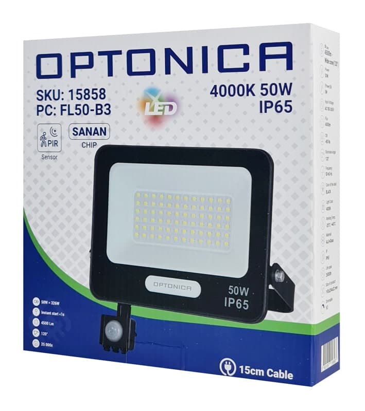 OPTONICA LED προβολέας 15858 με αισθητήρα κίνησης, 50W, 4000K, IP65 3