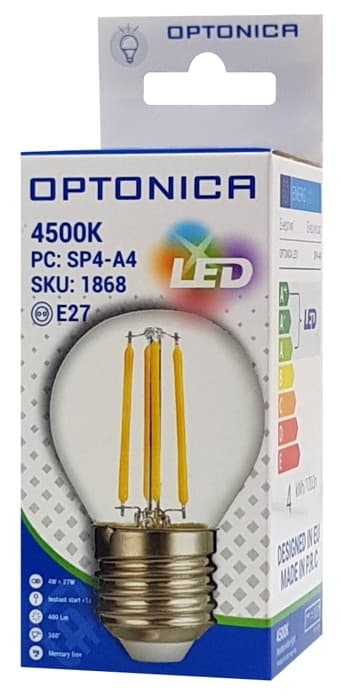 OPTONICA LED λάμπα G45 Filament 1868, 4W, 4500K, E27, 400lm 2