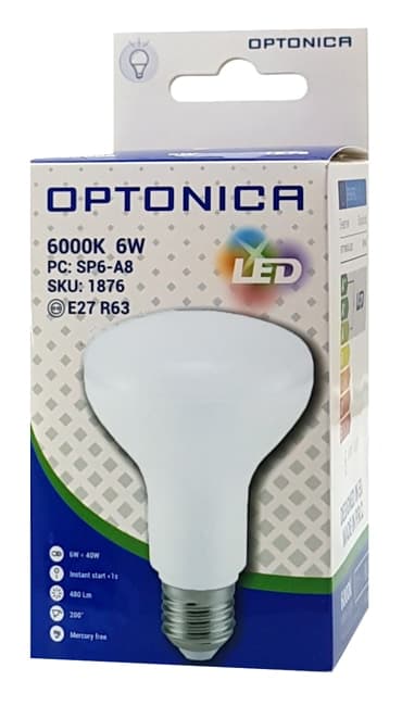 OPTONICA LED λάμπα R63 1876, 6W, 6000K, E27, 480lm 2