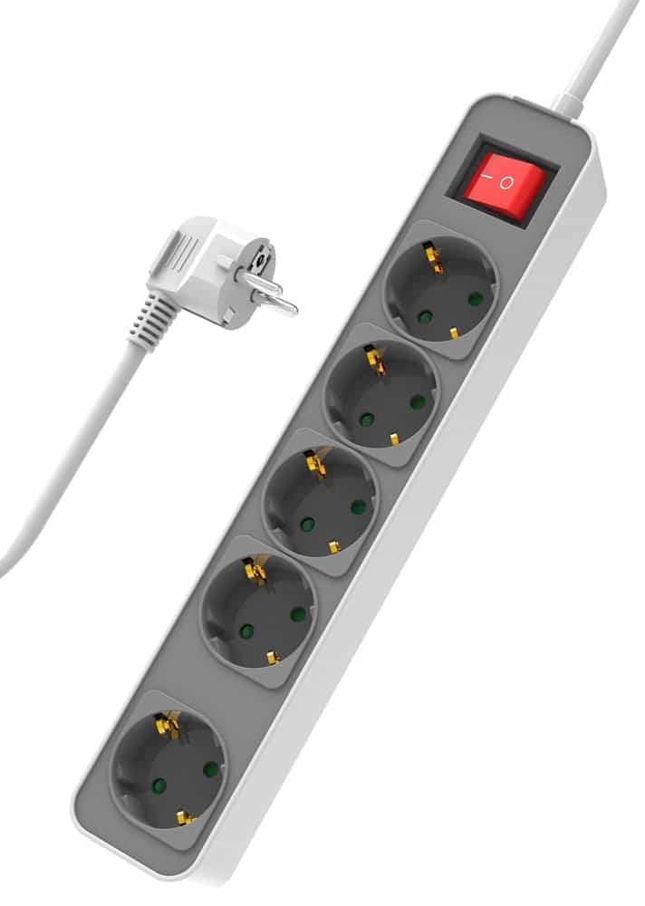 POWERTECH πολύπριζο ασφαλείας PT-1057, 5x schuko, 16A, 1.4m, λευκό