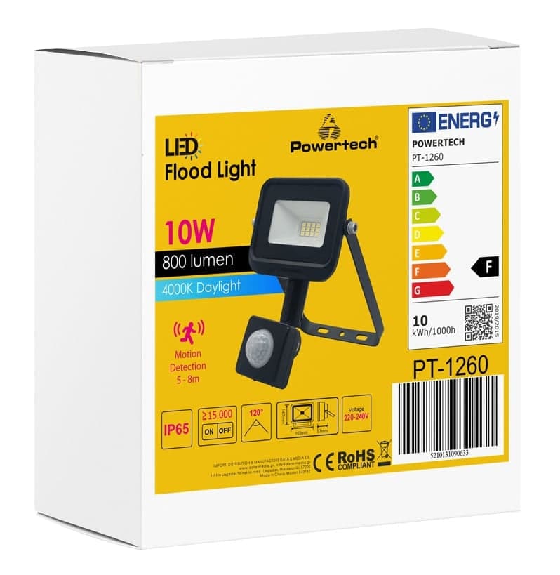 POWERTECH LED προβολέας PT-1260, με αισθητήρα κίνησης, 10W, 4000K, IP65 2