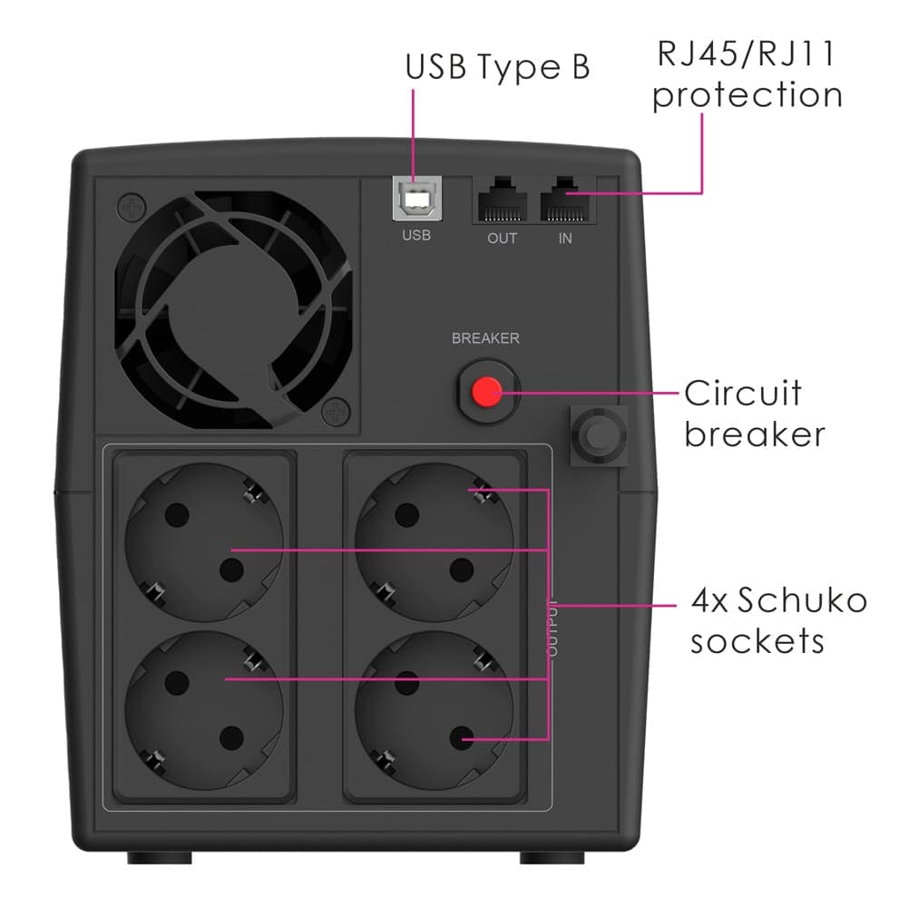 POWERTECH UPS Line Interactive PT-1298 με οθόνη, 2200VA, 1320W, 4x Schuko, 2x RJ45/RJ11, USB Type B 2