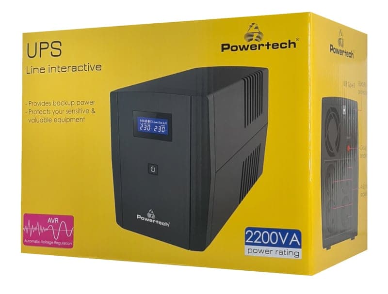 POWERTECH UPS Line Interactive PT-1298 με οθόνη, 2200VA, 1320W, 4x Schuko, 2x RJ45/RJ11, USB Type B 3