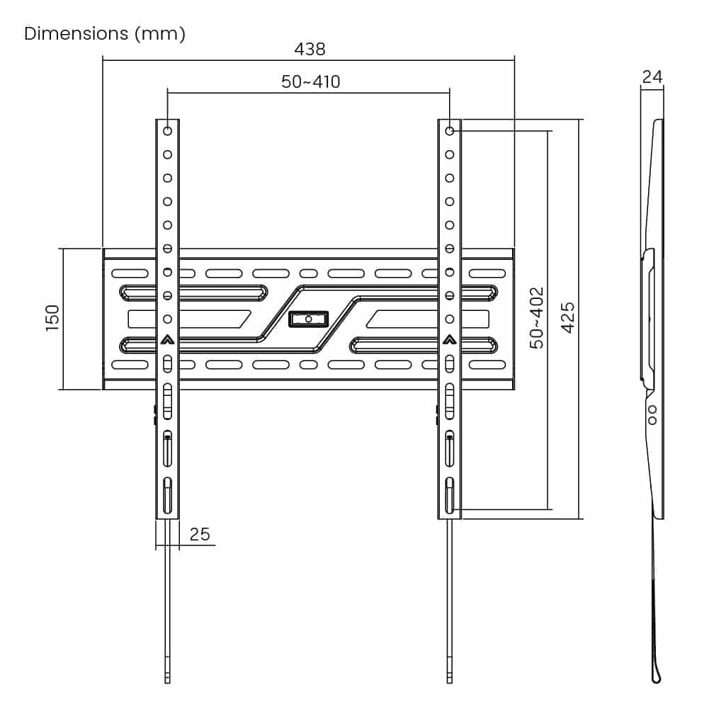POWERTECH επιτοίχια βάση τηλεόρασης PT-1373, 32-75", έως 75kg, fixed 7
