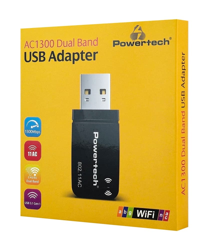 POWERTECH ασύρματος USB αντάπτορας δικτύου PT-1450, 1300Mbps dual band WiFi 3