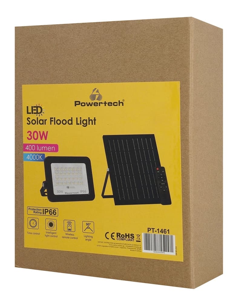 POWERTECH LED ηλιακός προβολέας PT-1461 με τηλεχειριστήριο, 30W, 4000K, 400lm, IP66 2
