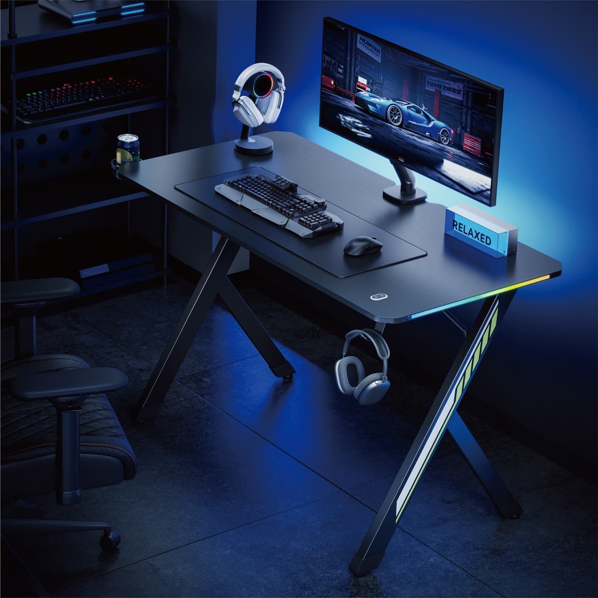 POWERTECH gaming γραφείο PT-1498 με RGB φωτισμό, 120x60x75cm, μαύρο 2