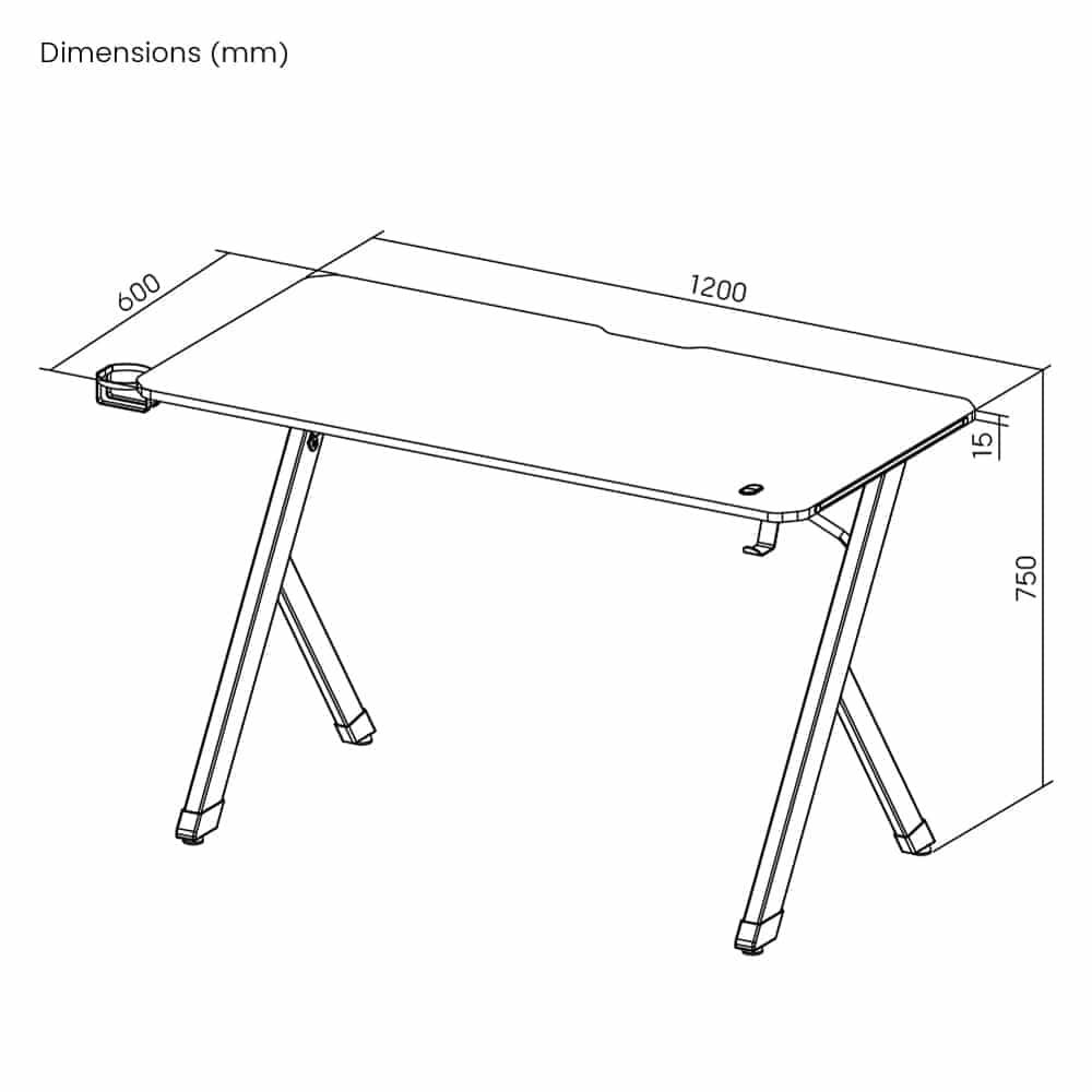 POWERTECH gaming γραφείο PT-1498 με RGB φωτισμό, 120x60x75cm, μαύρο 10