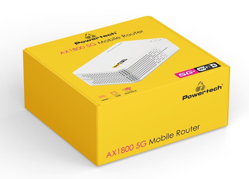 POWERTECH 5G κινητός δρομολογητής PT-1511, WiFi 6, AX1800 διπλής ζώνης, 4000mAh 3