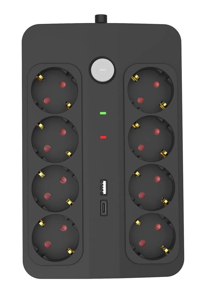 POWERTECH πολύπριζο ασφαλείας PT-1535, 8 θέσεων, με USB & USB-C θύρες, 16A, 1.5m, μαύρο 3