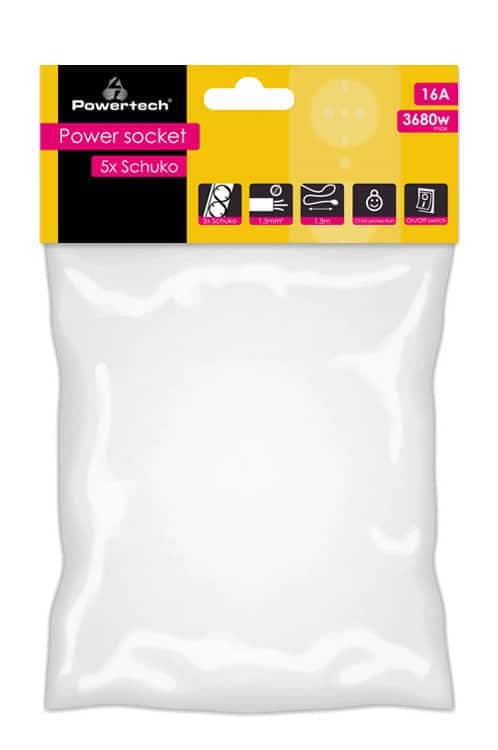 POWERTECH πολύπριζο PT-874, 5x schuko, 16A, 1.5m, λευκό 2