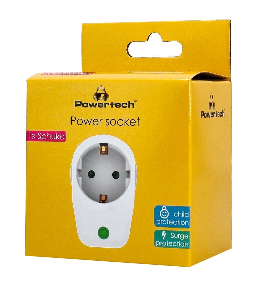 POWERTECH αντάπτορας ρεύματος PT-996, 1 θέση schuko, 16A, 3680W, λευκός 2