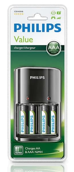 PHILIPS φορτιστής μπαταριών AA & AΑΑ NiMH SCB1450NB με 4x AAA, μαύρος 2