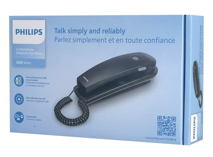 PHILIPS ενσύρματο τηλέφωνο TD2801B/00, επιτραπέζιο ή επιτοίχιο, μαύρο 5