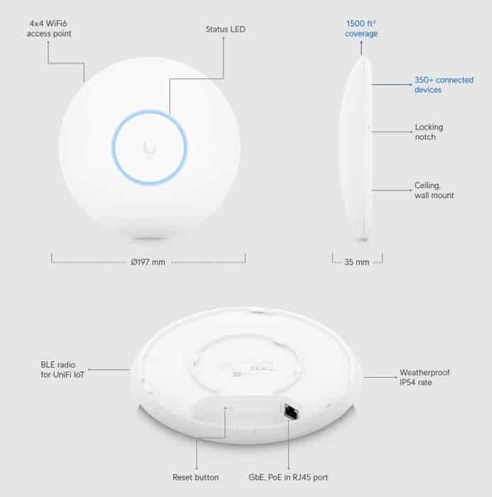 Ubiquiti Access Point UniFi U6 Pro, Wi-Fi 6, 5.300Mbps, 2,4/5GHz, PoE 4