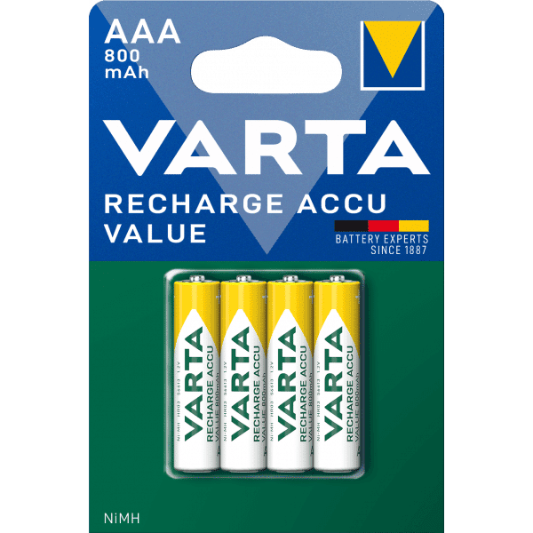 Επαναφορτιζόμενες μπαταρίες NiMH Varta Professional, AAA / LR3, 800mAh, συσκευασία των 4
