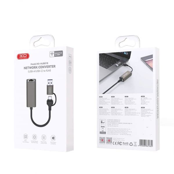 Προσαρμογέας Ethernet XO DESIGN HUB018, RJ45, USB-C / USB, Γκρι 2