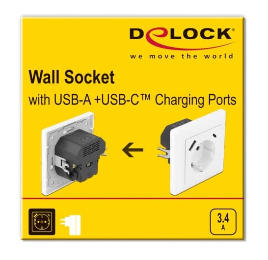 DELOCK πρίζα τοίχου 11489 με θύρες φόρτισης USB & USB Type-C 3.4A, λευκή 3