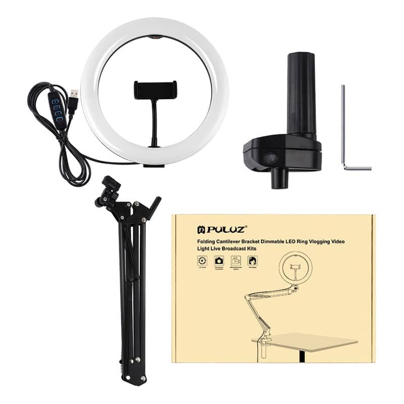 Βάση στήριξης γραφείου Puluz με δακτύλιο LED για Vlogging 26cm PKT3090B 3