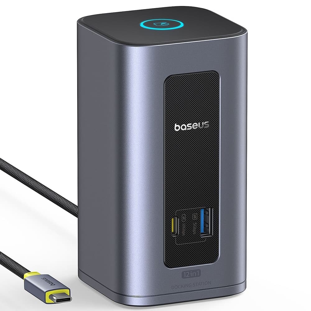 Baseus - Σταθμός σύνδεσης Nomos NU1 Air (B0114400) - 12 θύρες, 10Gbps, 100W PD, οθόνες 4K - Γκρι