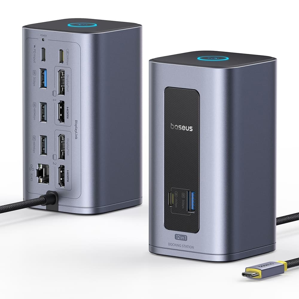 Baseus - Σταθμός σύνδεσης Nomos NU1 Air (B0114400) - 12 θύρες, 10Gbps, 100W PD, οθόνες 4K - Γκρι 2