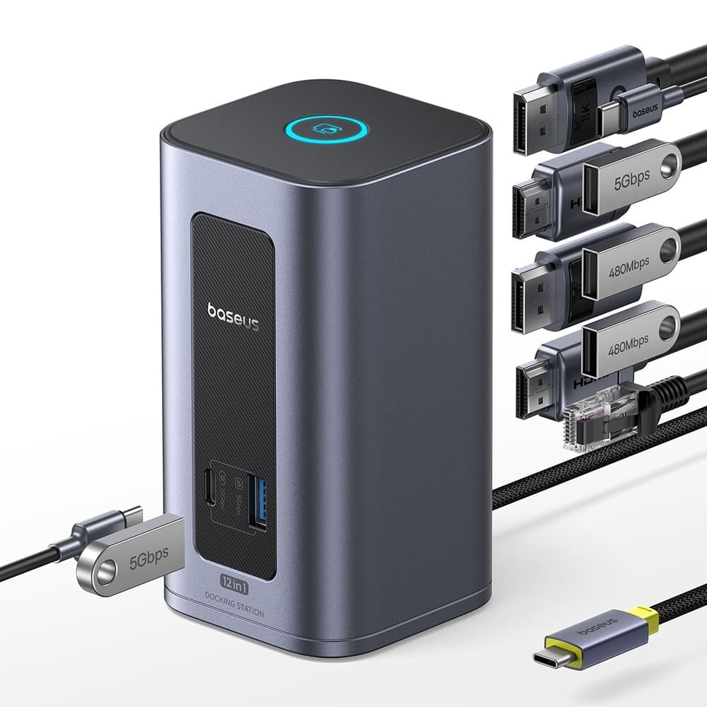 Baseus - Σταθμός σύνδεσης Nomos NU1 Air (B0114400) - 12 θύρες, 10Gbps, 100W PD, οθόνες 4K - Γκρι 3