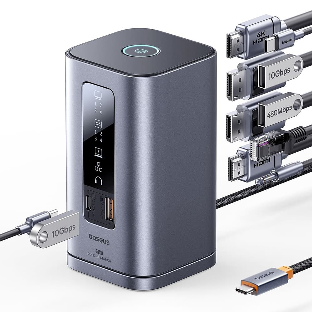 Baseus - Σταθμός σύνδεσης 11 σε 1 Spacemate Series (B0112701) - Τριπλή οθόνη 4K, 10Gbps, γρήγορη φόρτιση PD100W - Γκρι 4