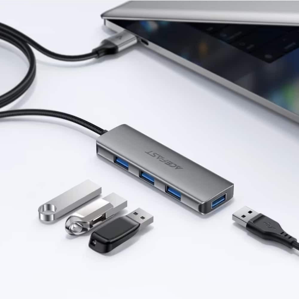 Acefast - Hub 4 σε 1 (J17) - 4 x USB3.0, 5Gbps, Plug & Play, Κράμα αλουμινίου, 5V/3A, Καλώδιο USB, 1m - Μεταλλικό γκρι 5