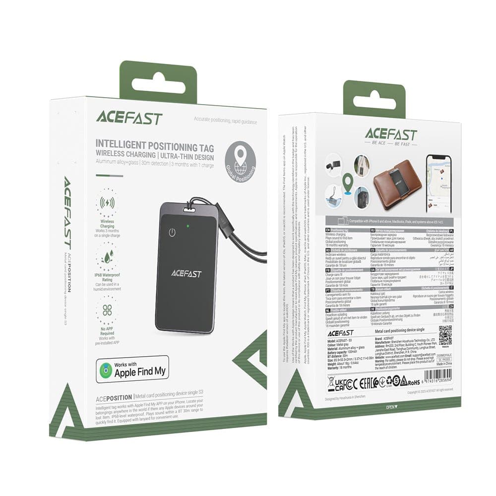 Acefast - Έξυπνο Finder Card Tracker (S3) - Συμβατότητα με iOS, Bluetooth, IP68, Εξαιρετικά λεπτό, Μπαταρία 3 μηνών - Μεταλλικό γκρι 7