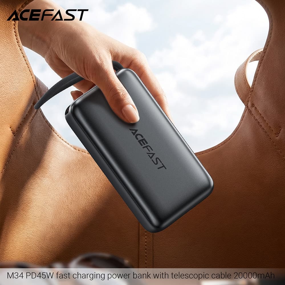 Acefast - Power Bank (M34) - με τηλεσκοπικό καλώδιο, Type-C, γρήγορη φόρτιση, PD45W, 20000mAh - Γκρι 4