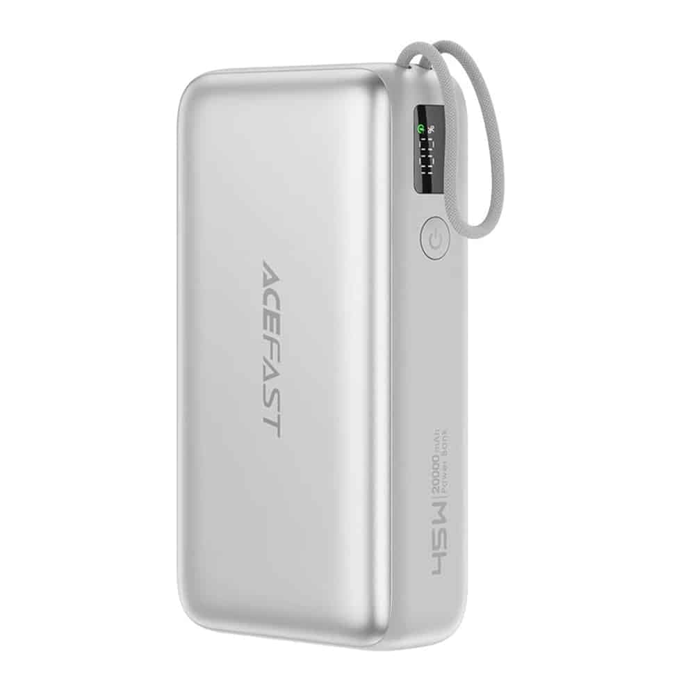Acefast - Power Bank (M34) - με τηλεσκοπικό καλώδιο, Type-C, γρήγορη φόρτιση, PD45W, 20000mAh - Ασημί