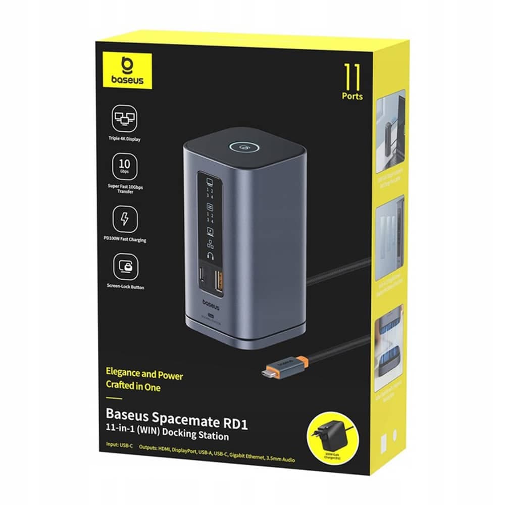 Baseus - Σταθμός σύνδεσης 11 σε 1 Spacemate Series (B0112701) - Τριπλή οθόνη 4K, 10Gbps, γρήγορη φόρτιση PD100W - Γκρι 7