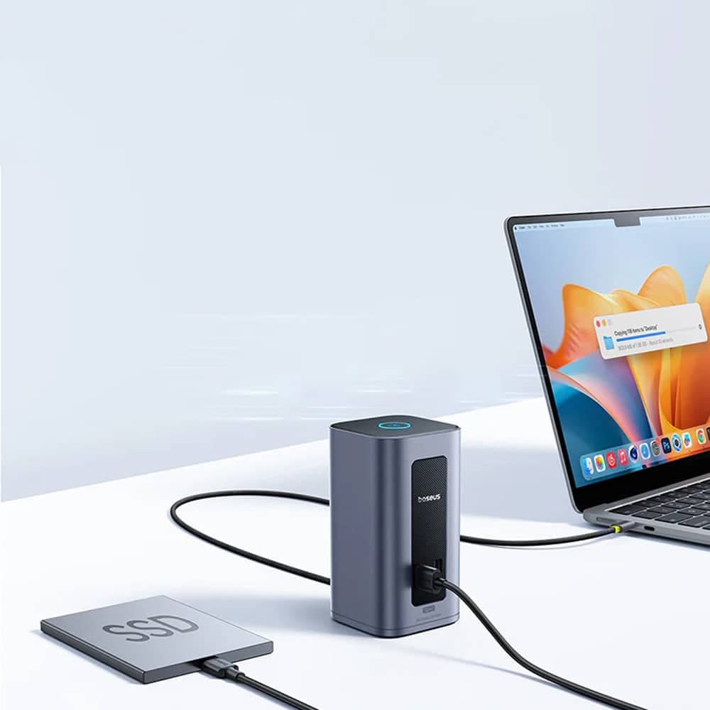 Baseus - Σταθμός σύνδεσης Nomos NU1 Air (B0114400) - 12 θύρες, 10Gbps, 100W PD, οθόνες 4K - Γκρι 5