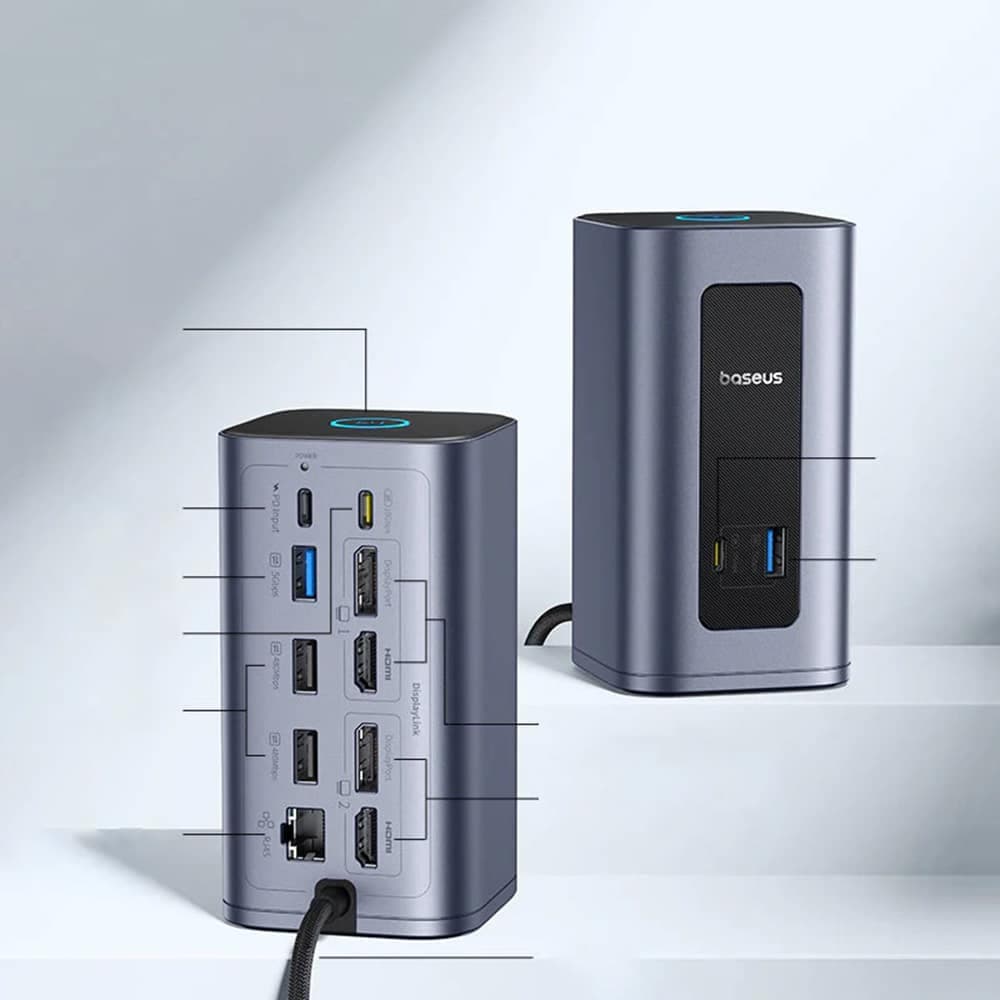 Baseus - Σταθμός σύνδεσης Nomos NU1 Air (B0114400) - 12 θύρες, 10Gbps, 100W PD, οθόνες 4K - Γκρι 4