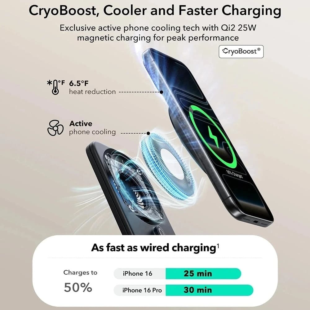 ESR - Σταθμός φόρτισης CryoBoost 3 σε 1 (2C590) - για συσκευές Apple, με προσαρμογέα 65W, πτυσσόμενο, γρήγορη φόρτιση, Qi2, 25W - Μαύρο 5