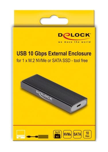 DELOCK θήκη για M.2 NVMe PCIe/SATA SSD 42019, tool free, 10Gbps, μαύρη 9